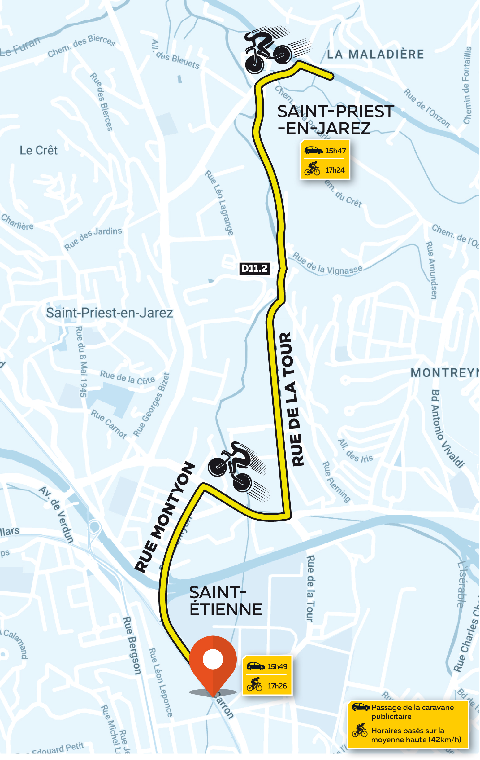 parcours arrivée à Saint-Etienne 