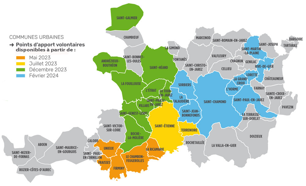 carte de déploiement des bornes de collecte des déchets alimentaires